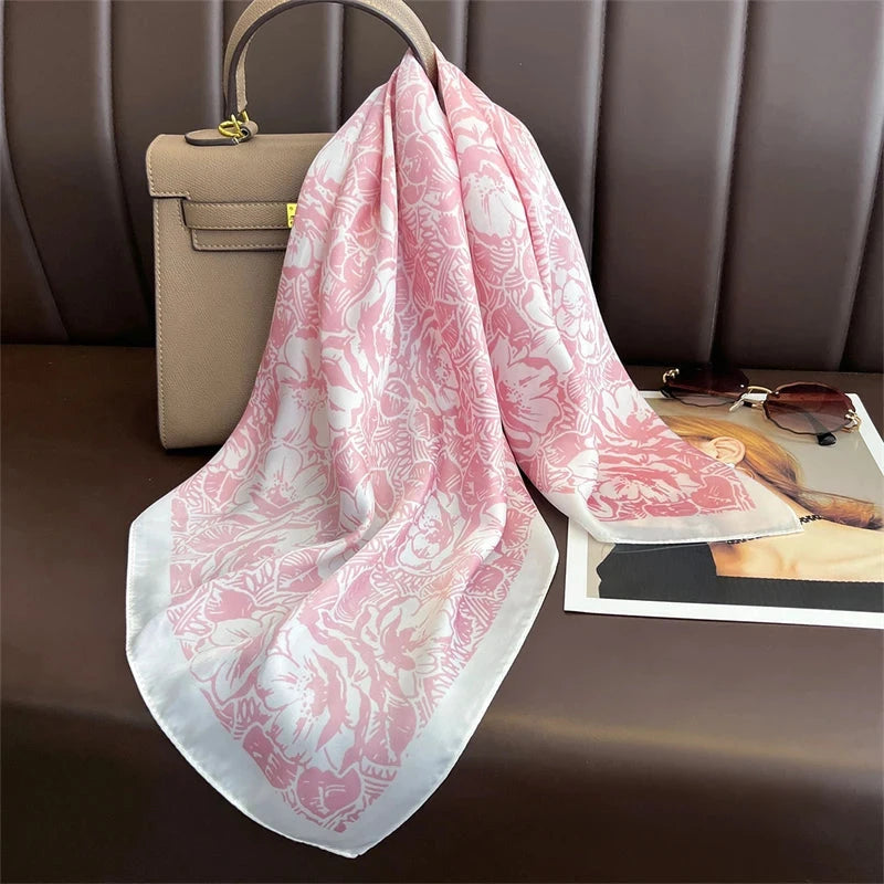 Luxury Print Satin Silk Square Scarf for Women Shawl Hijab Neckerchief Female Hair Ribbon Headband Fashion Wrap Bandana 2023 New Econic Blanks
